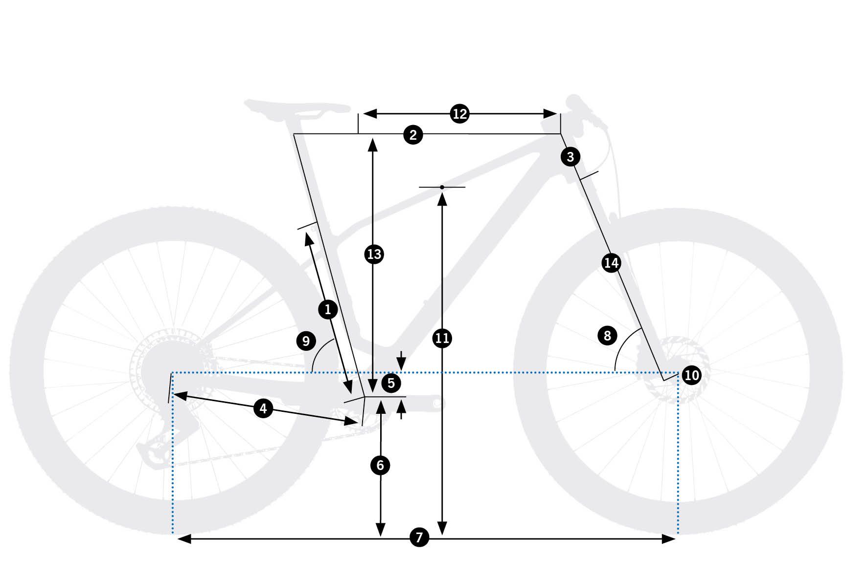 Orbea Alma M-LTD 2025 – schemat geometrii ramy z oznaczeniami wymiarów