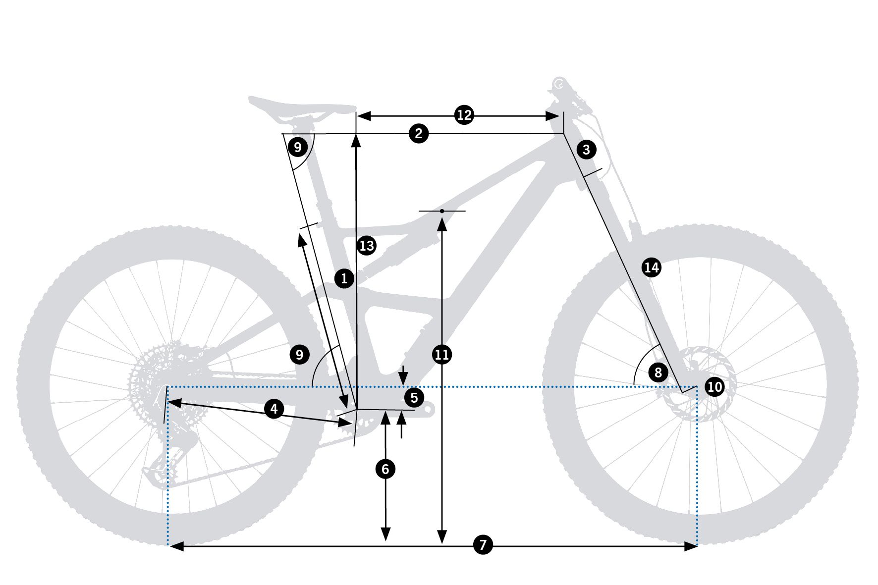 Orbea Occam SL H10 2026 – schemat geometrii ramy z oznaczeniami wymiarów