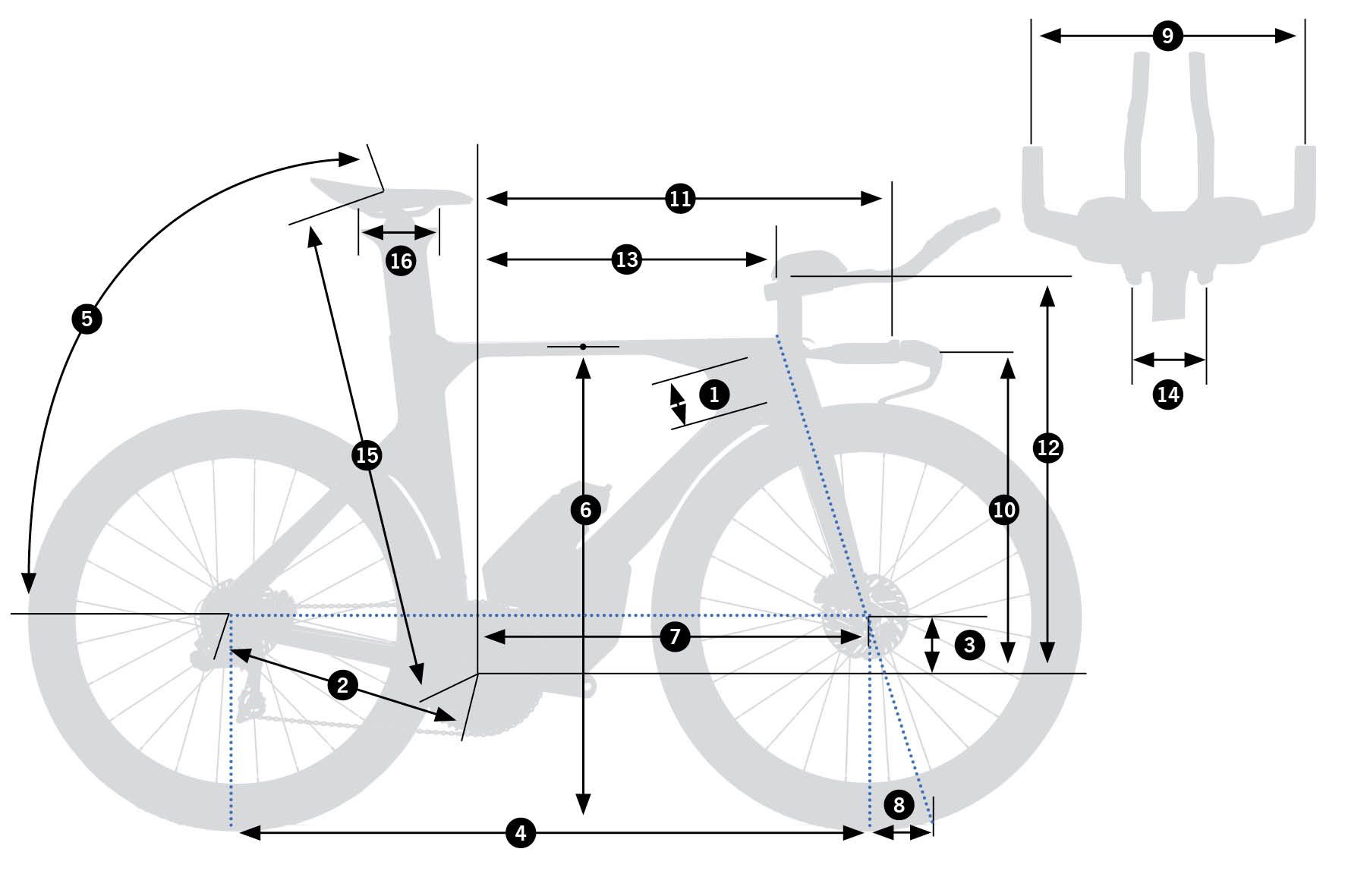Orbea Ordu M20iLTD 2026 – schemat geometrii ramy z oznaczeniami wymiarów
