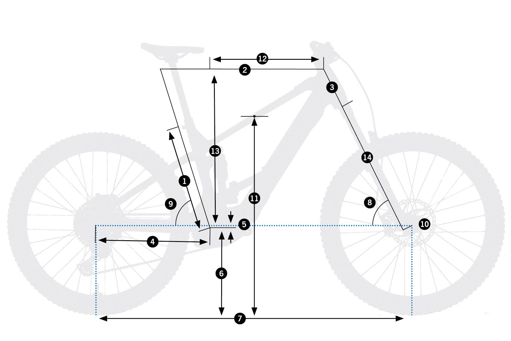 Wild M-LTD – schemat geometrii ramy z oznaczeniami wymiarów