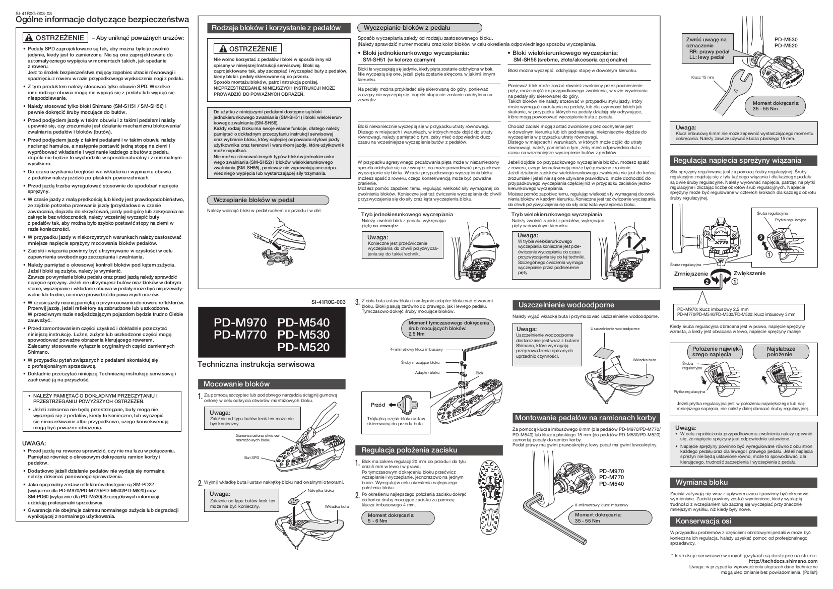 Instrukcja i schemat pedałów Shimano PD-M520