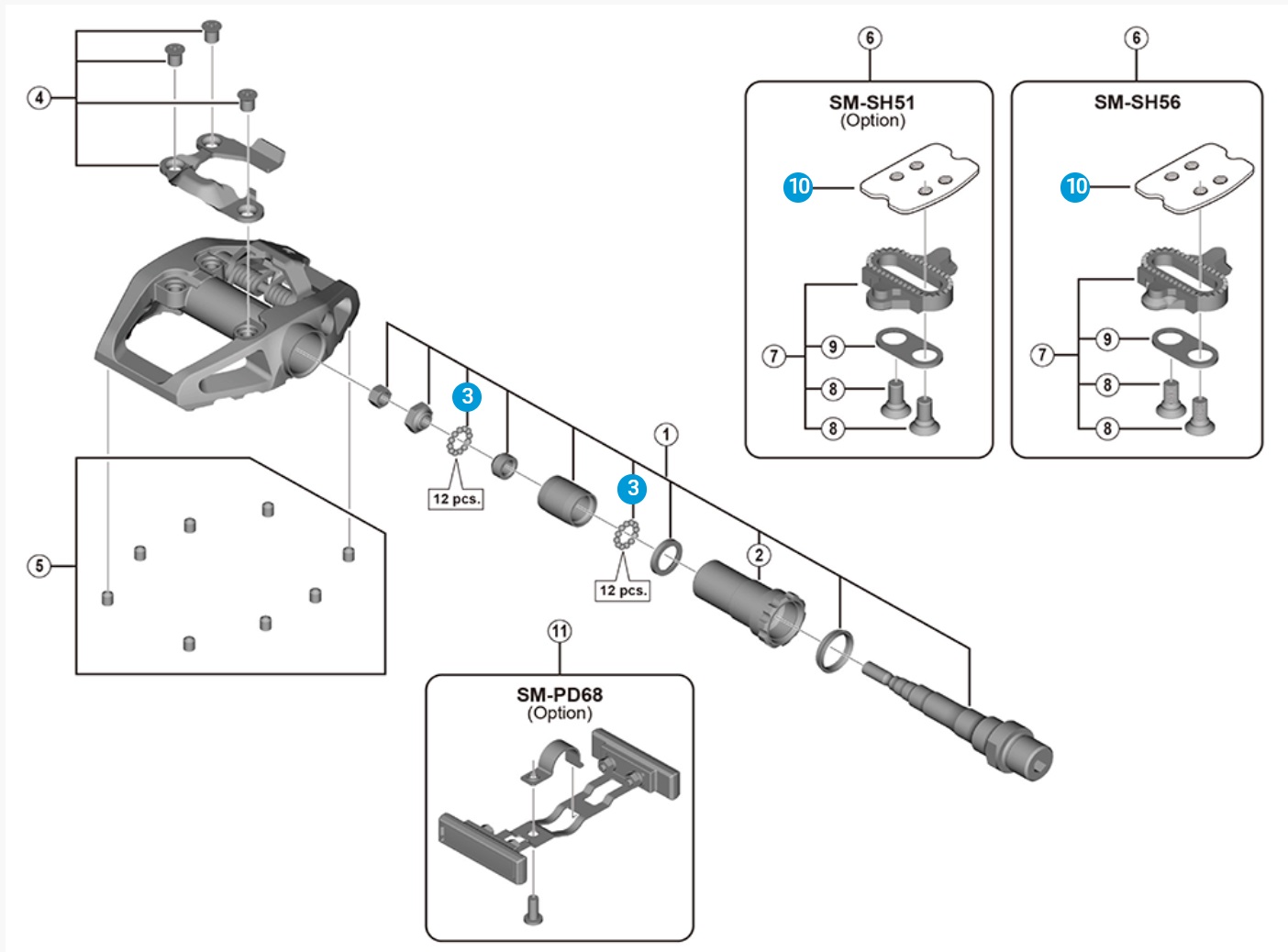 Schemat techniczny pedałów Shimano PD-EH500