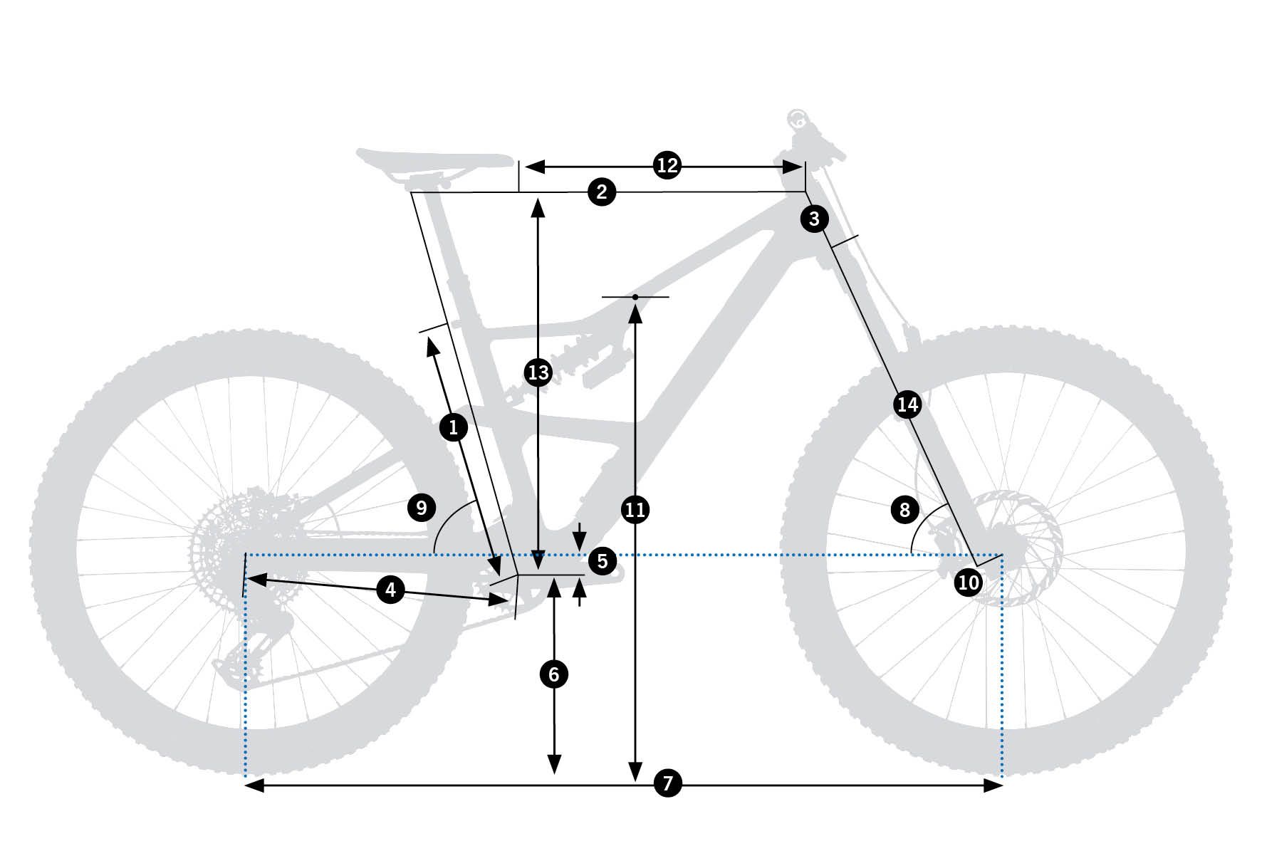 Orbea Occam LT H10 2026 – schemat geometrii ramy z oznaczeniami wymiarów