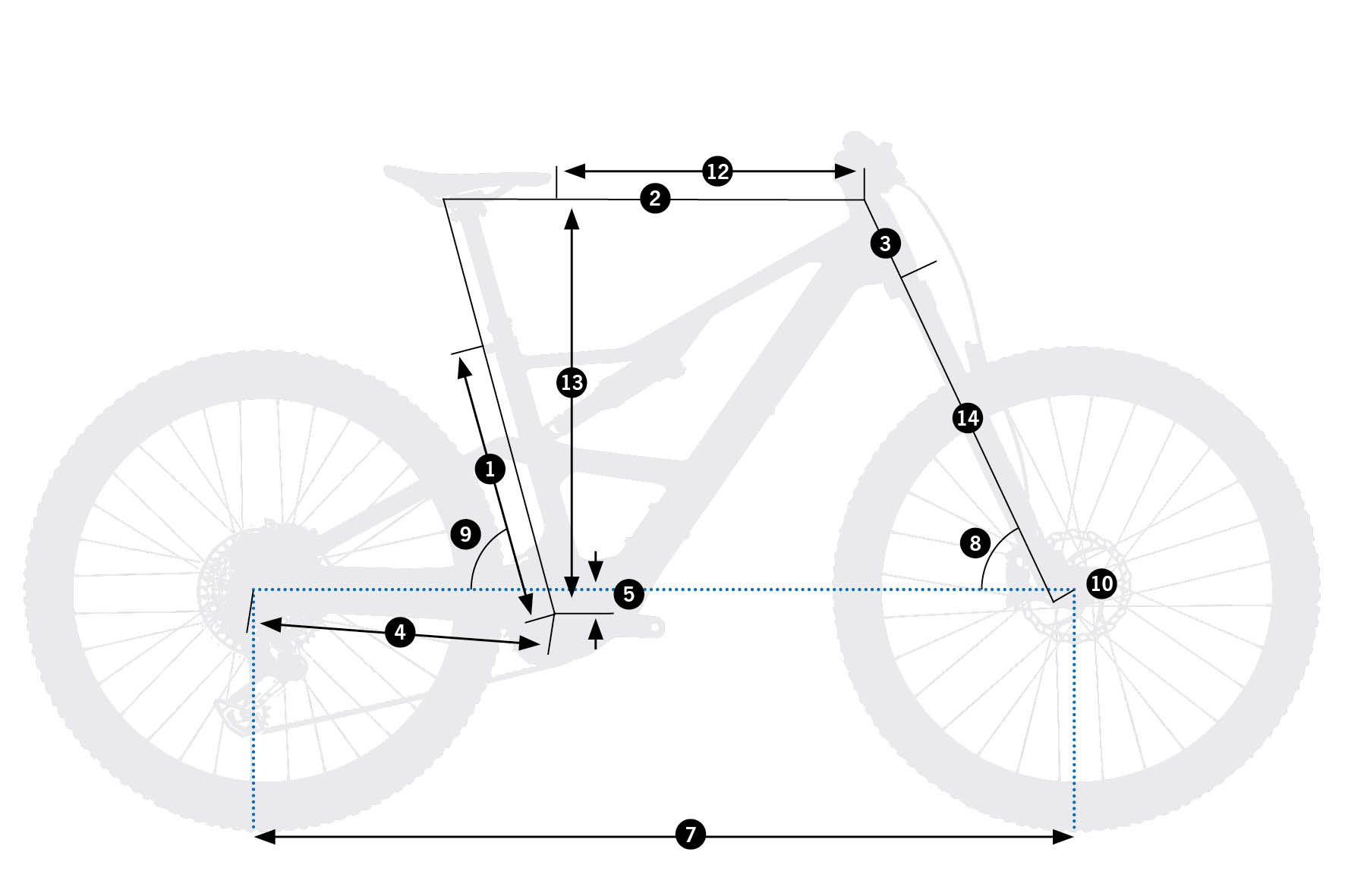 Orbea Rise SL M-LTD 2025 – schemat geometrii ramy z oznaczeniami wymiarów