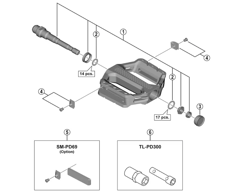Schemat budowy osi Shimano PD-EF202